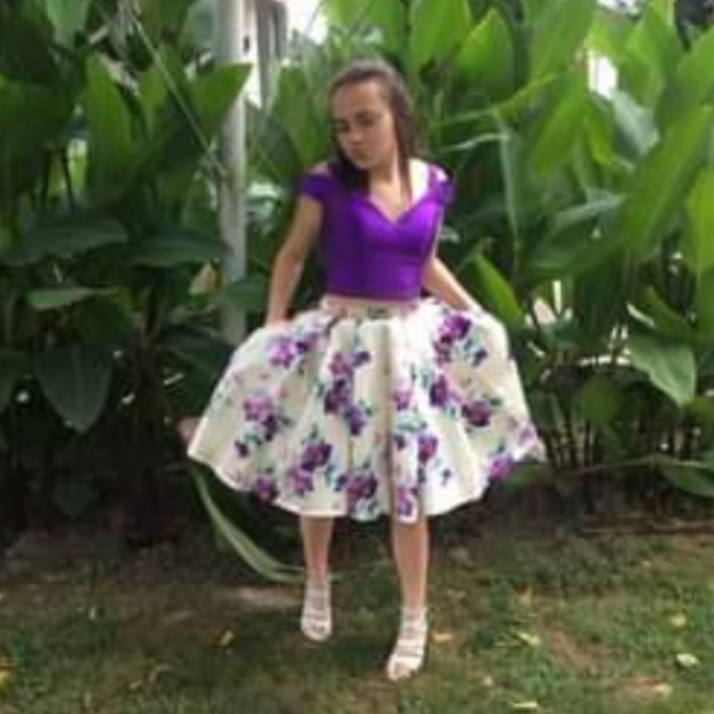 Two piece floral purple dress